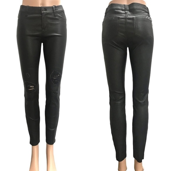 J Brand Genuine Leather Mid Rise Distressed Skinny Zip Ankle Pants Black Size 24 - Picture 10 of 10